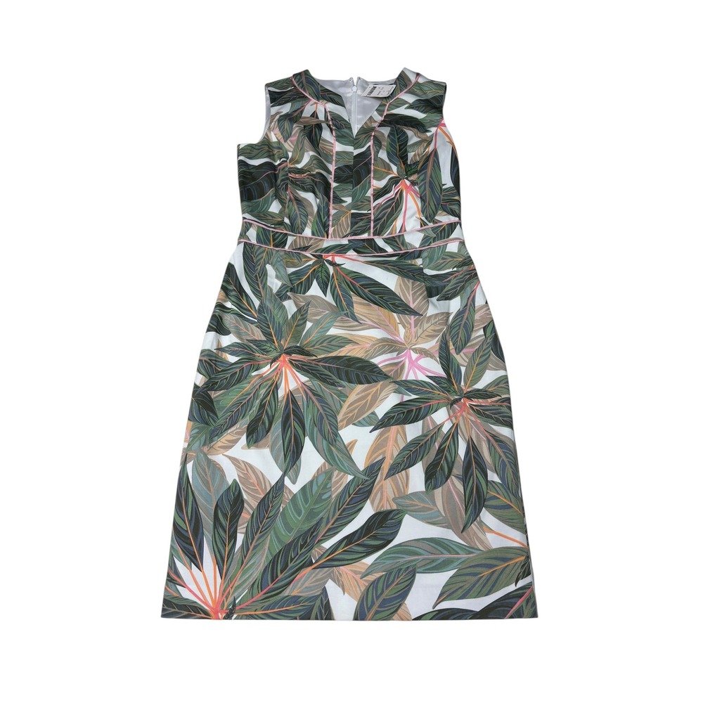 NWT Brooks Brothers Tropical Palm Leaf Print Sheath Dress Pink Trim Women Size 4